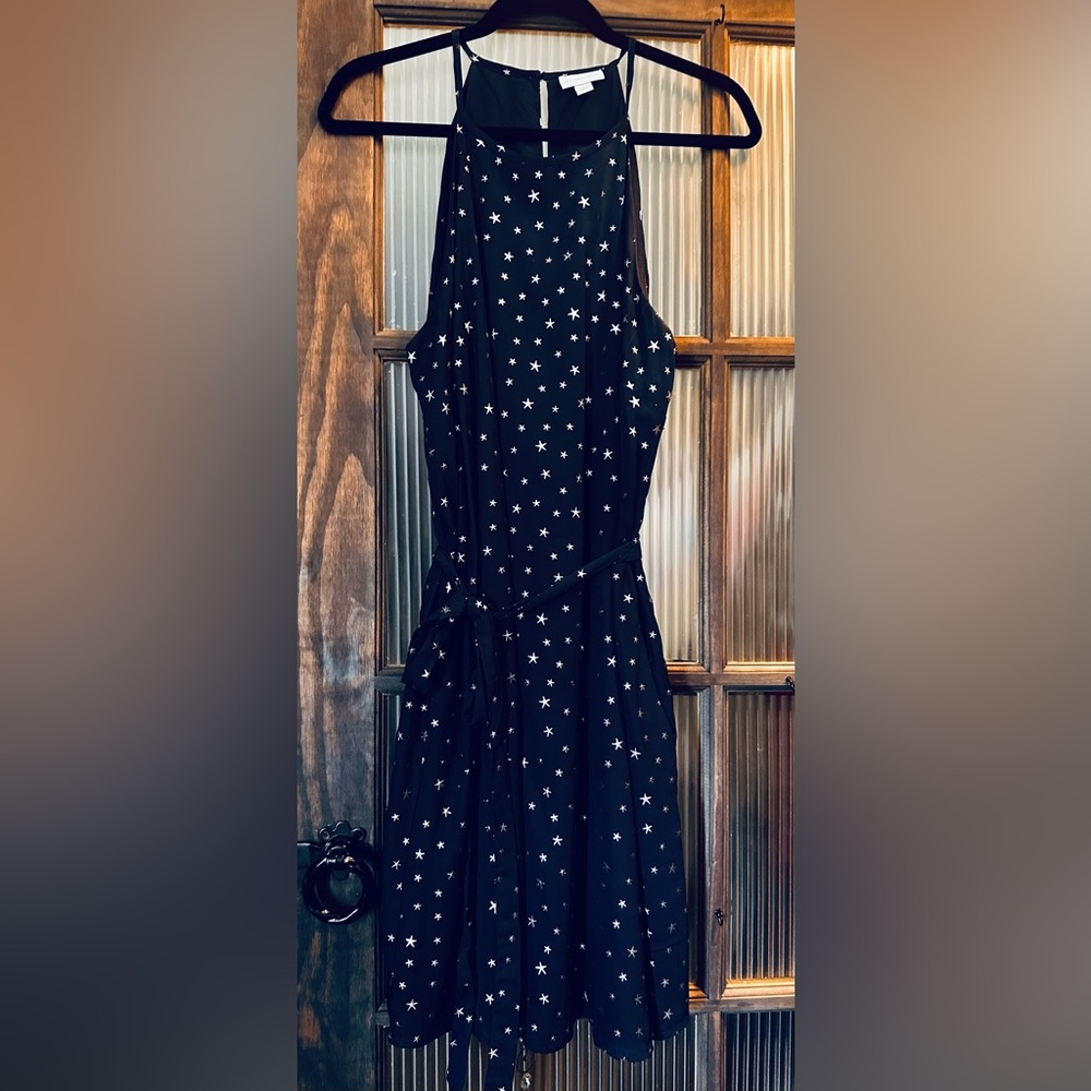 New York & Company Navy Blue Dress with Silver Star Accents